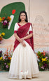 Vedika - White with Maroon Scape Silk Halfsaree Half Sarees
