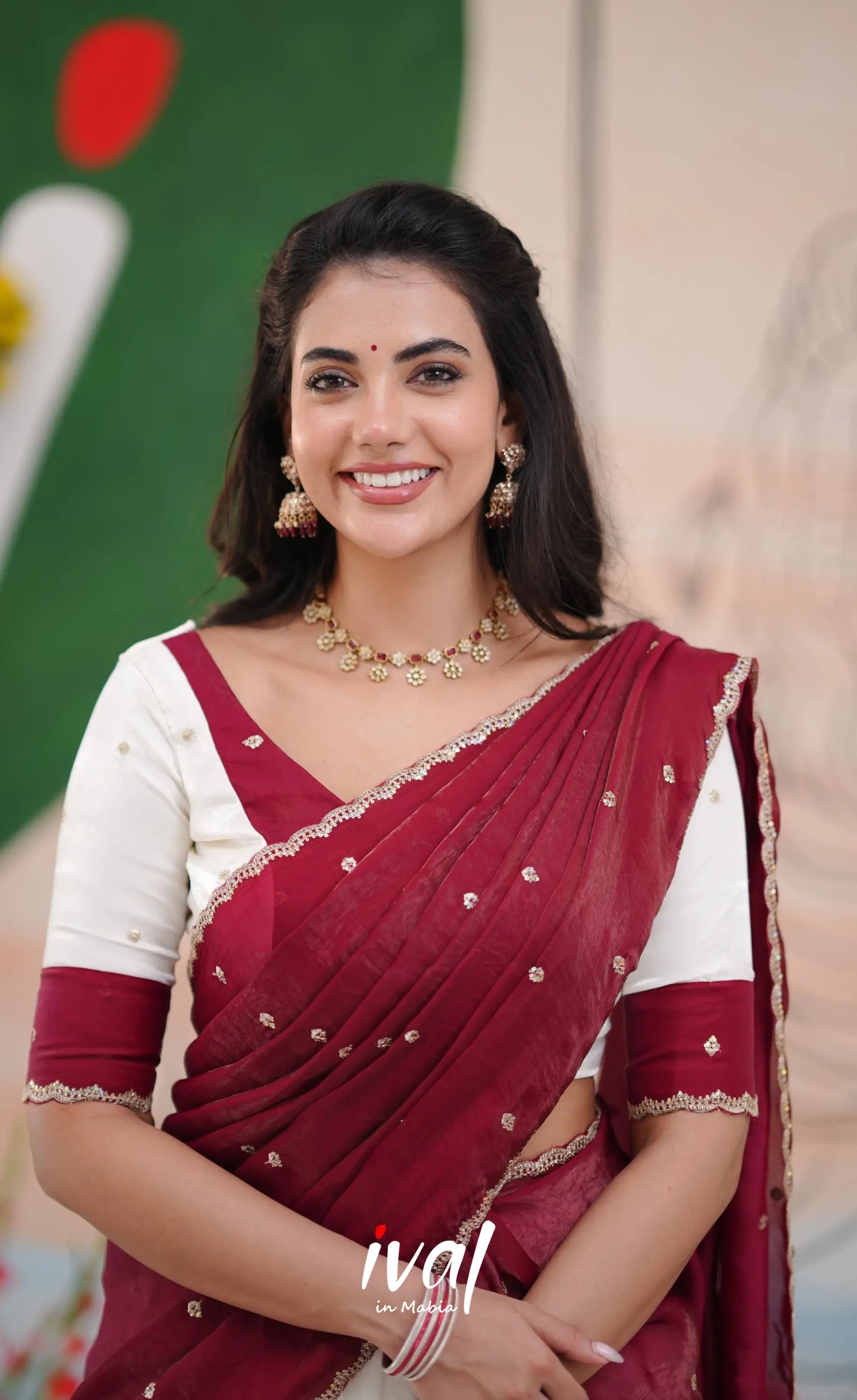 Vedika - White with Maroon Scape Silk Halfsaree Half Sarees