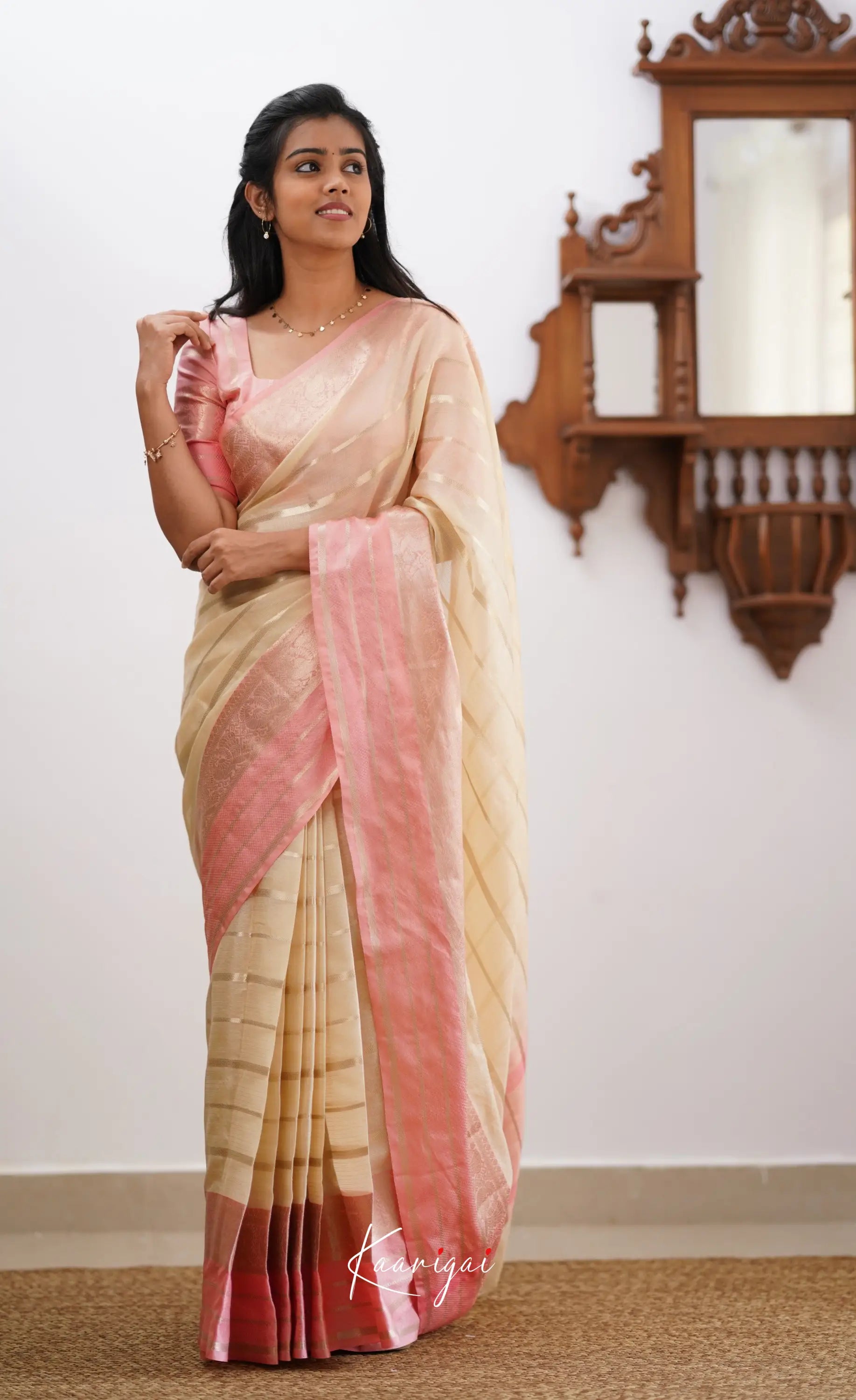 Vinathi- Cream Organza Saree Sarees