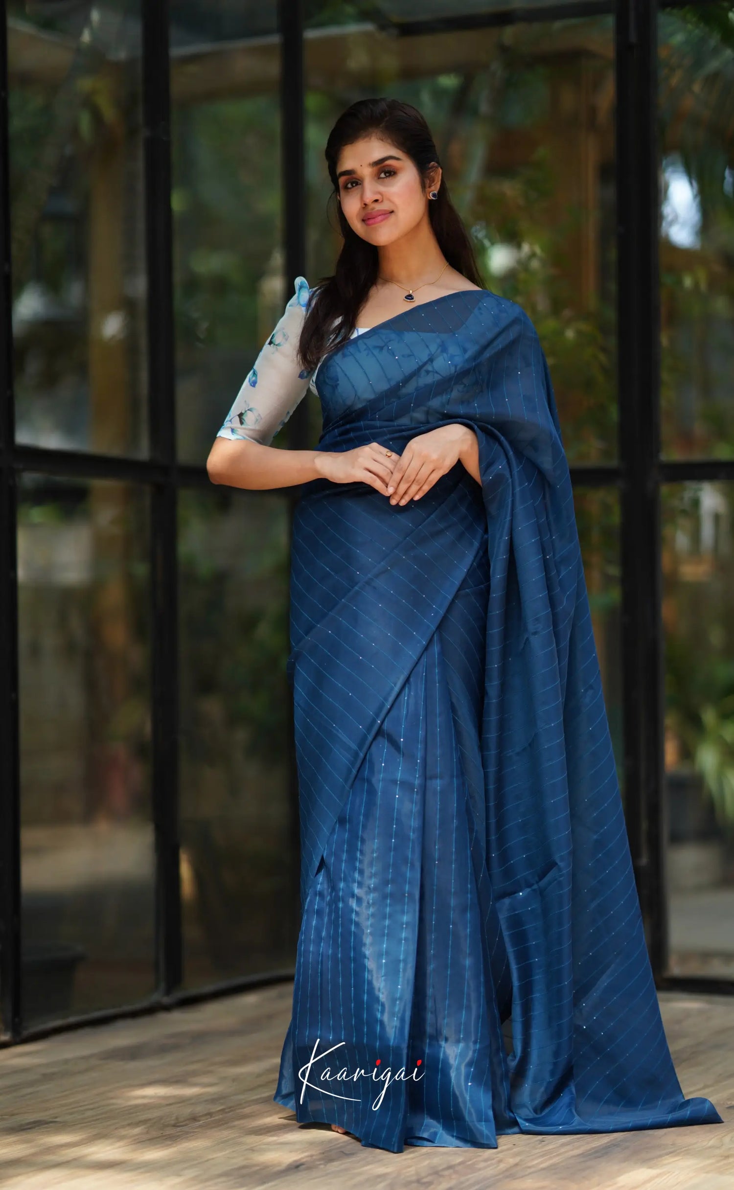 Vinathi - Dark Blue Shade Organza Saree Sarees