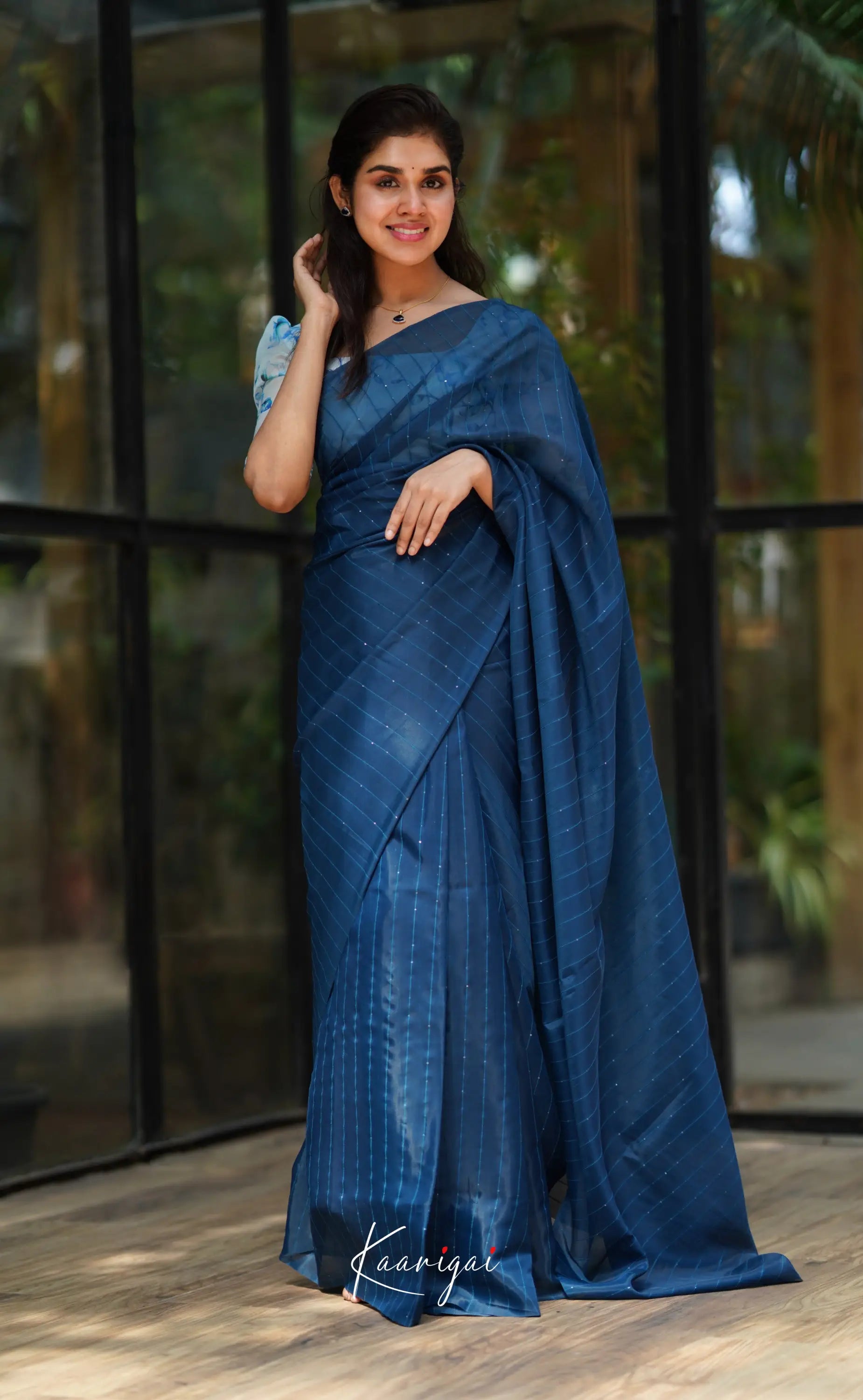 Vinathi - Dark Blue Shade Organza Saree Sarees