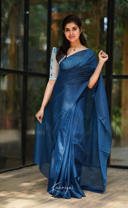 Vinathi - Dark Blue Shade Organza Saree Sarees