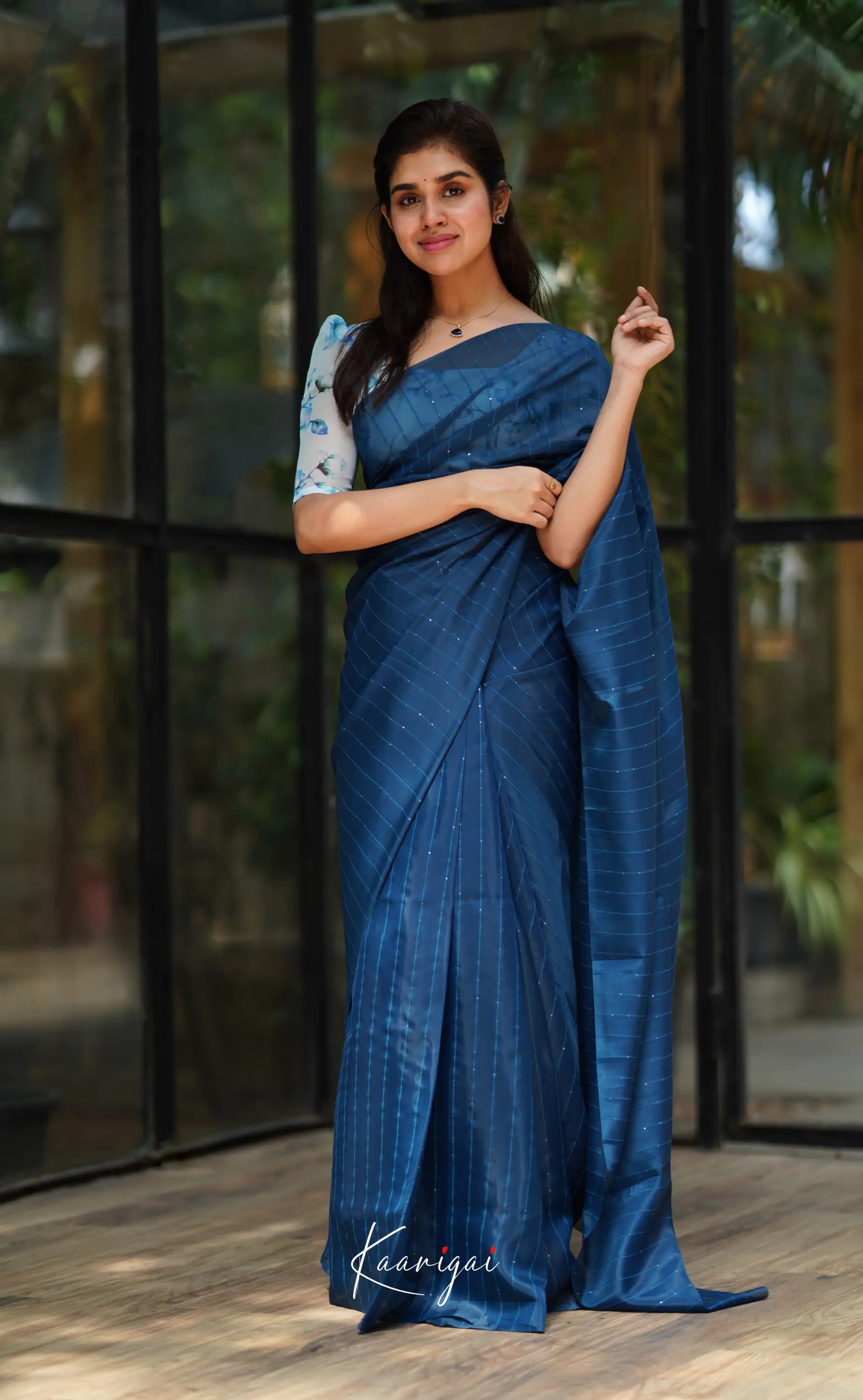 Vinathi - Dark Blue Shade Organza Saree Sarees