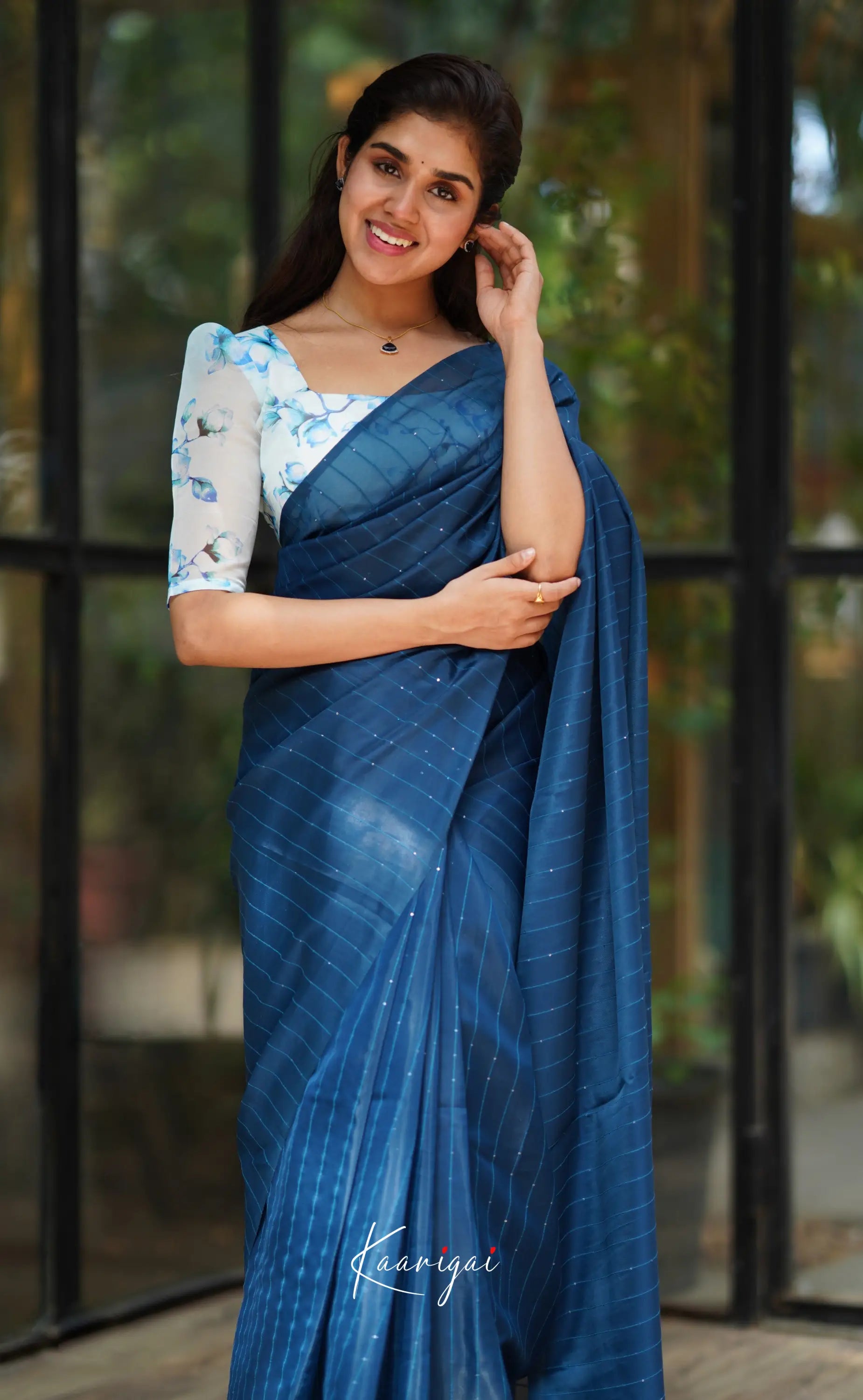 Vinathi - Dark Blue Shade Organza Saree Sarees