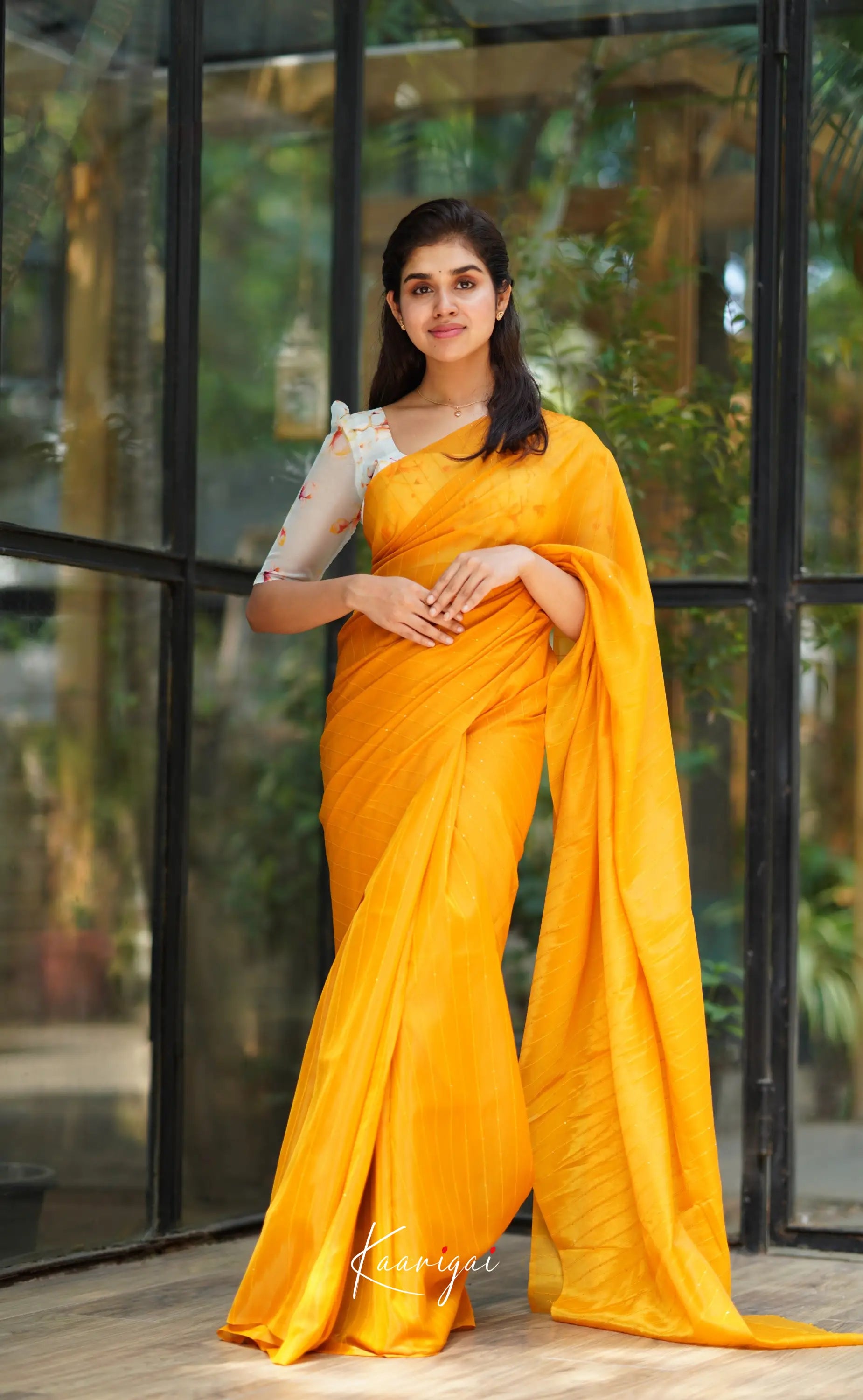 Vinathi - Dark Yellow Shade Organza Saree Sarees