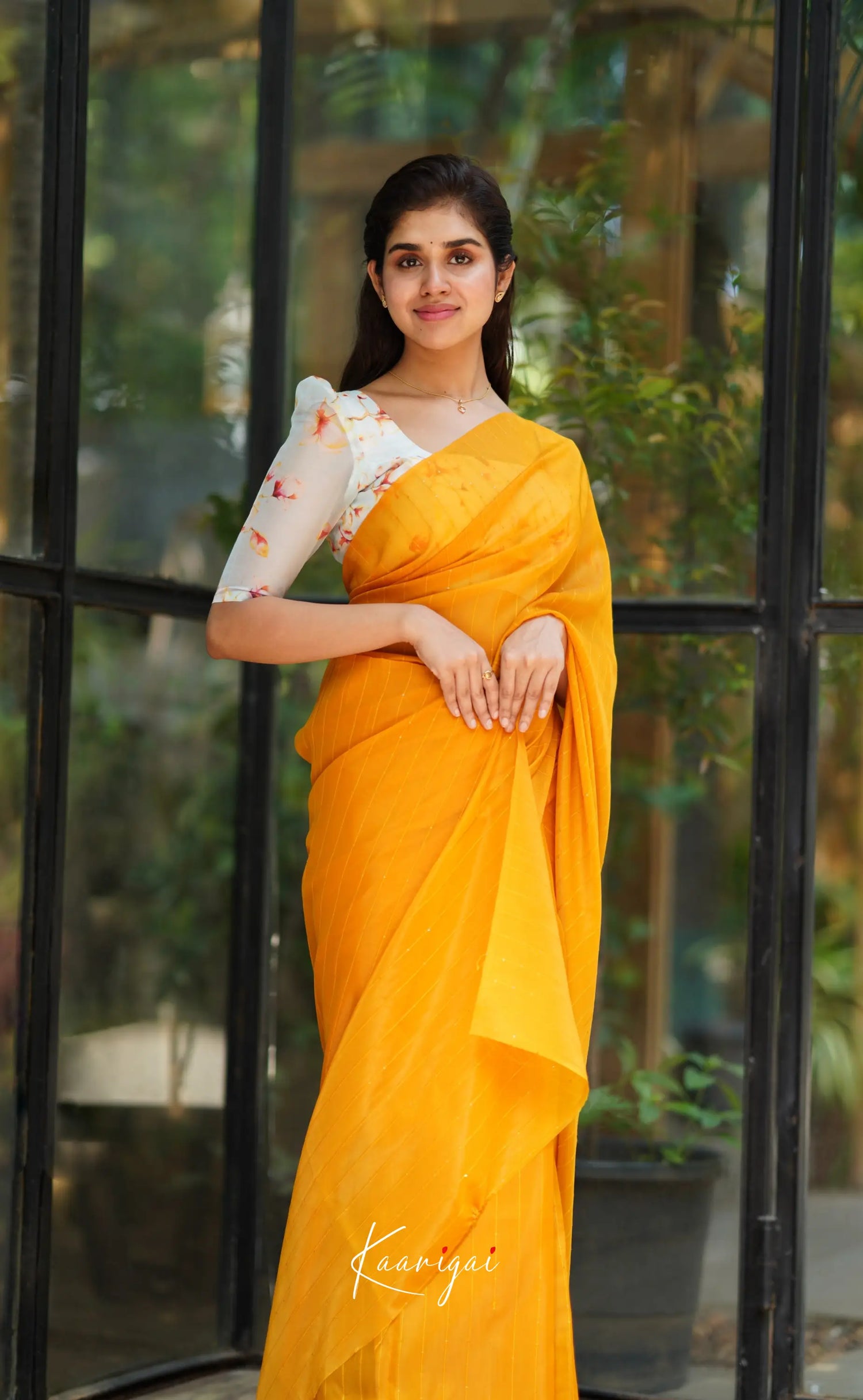 Vinathi - Dark Yellow Shade Organza Saree Sarees