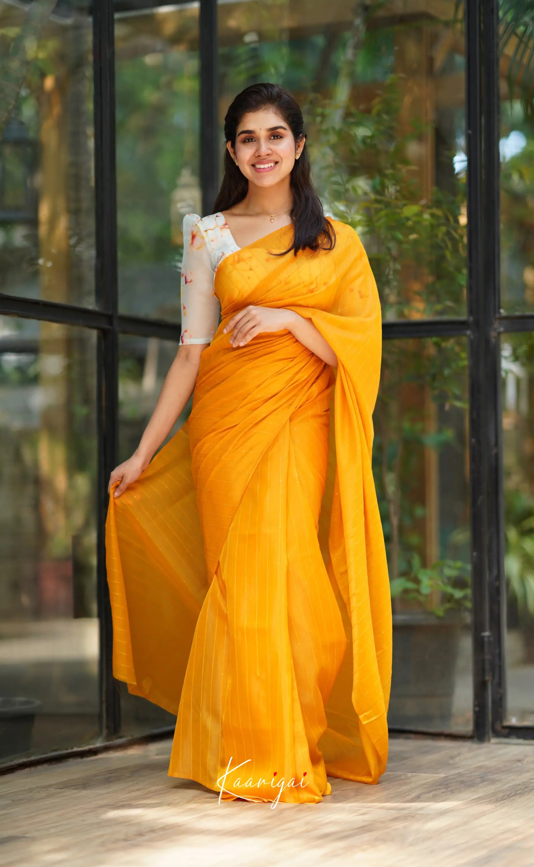 Vinathi - Dark Yellow Shade Organza Saree Sarees