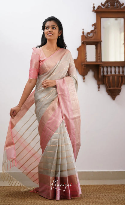 Vinathi- Light Grey Organza Saree Sarees