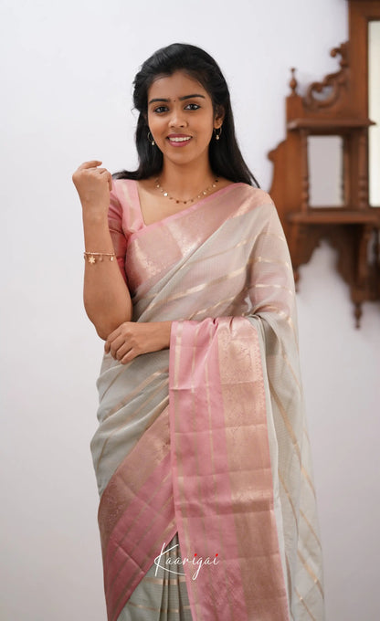 Vinathi- Light Grey Organza Saree Sarees