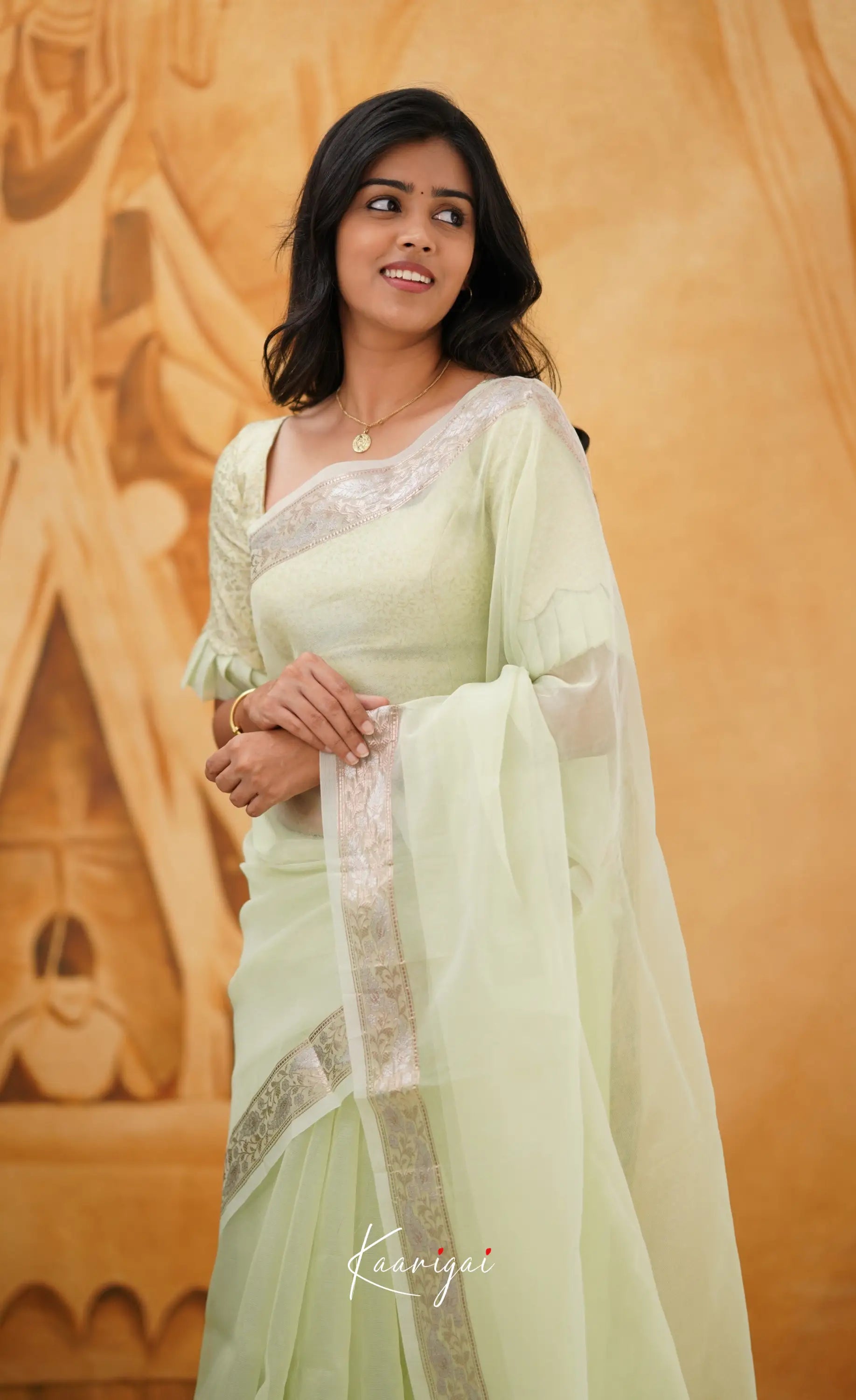 Vinathi- Pastel Green Organza Saree Sarees