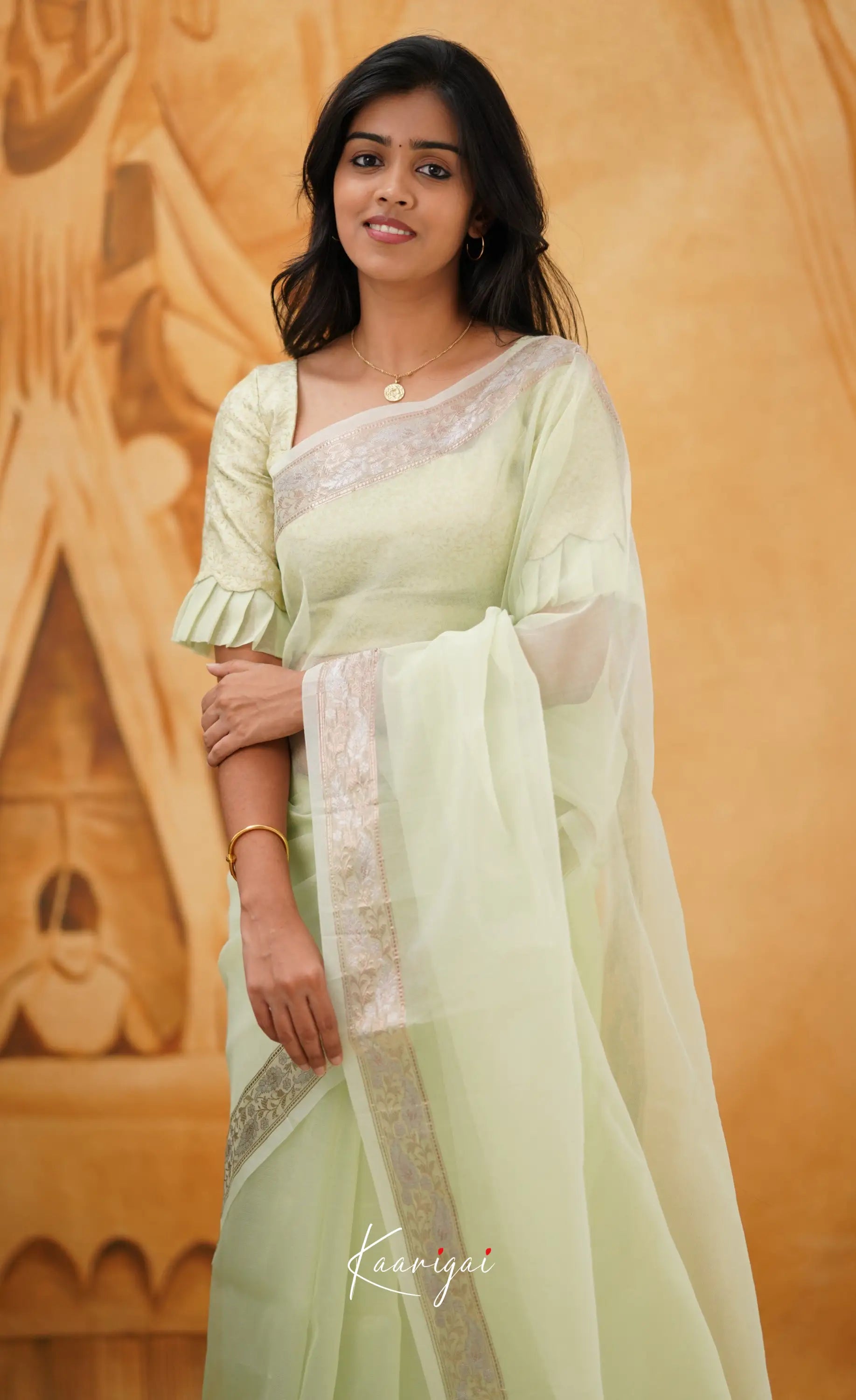 Vinathi- Pastel Green Organza Saree Sarees