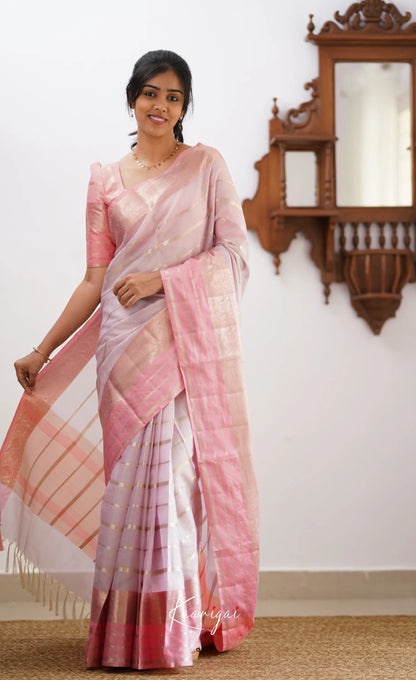 Vinathi- Pastel Lavender Organza Saree Sarees