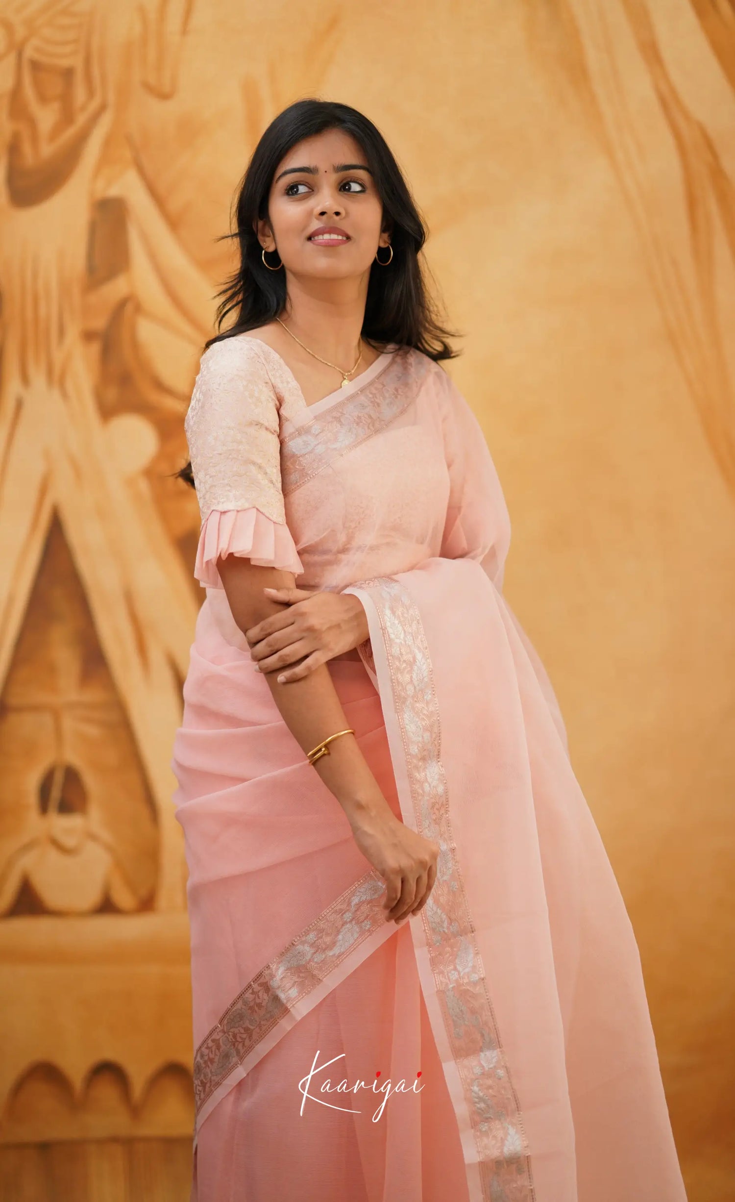 Vinathi- Pastel Pink Organza Saree Sarees