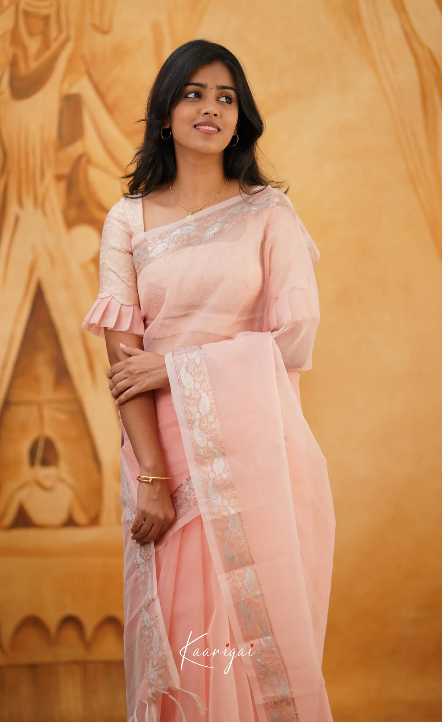 Vinathi- Pastel Pink Organza Saree Sarees