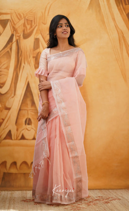 Vinathi- Pastel Pink Organza Saree Sarees