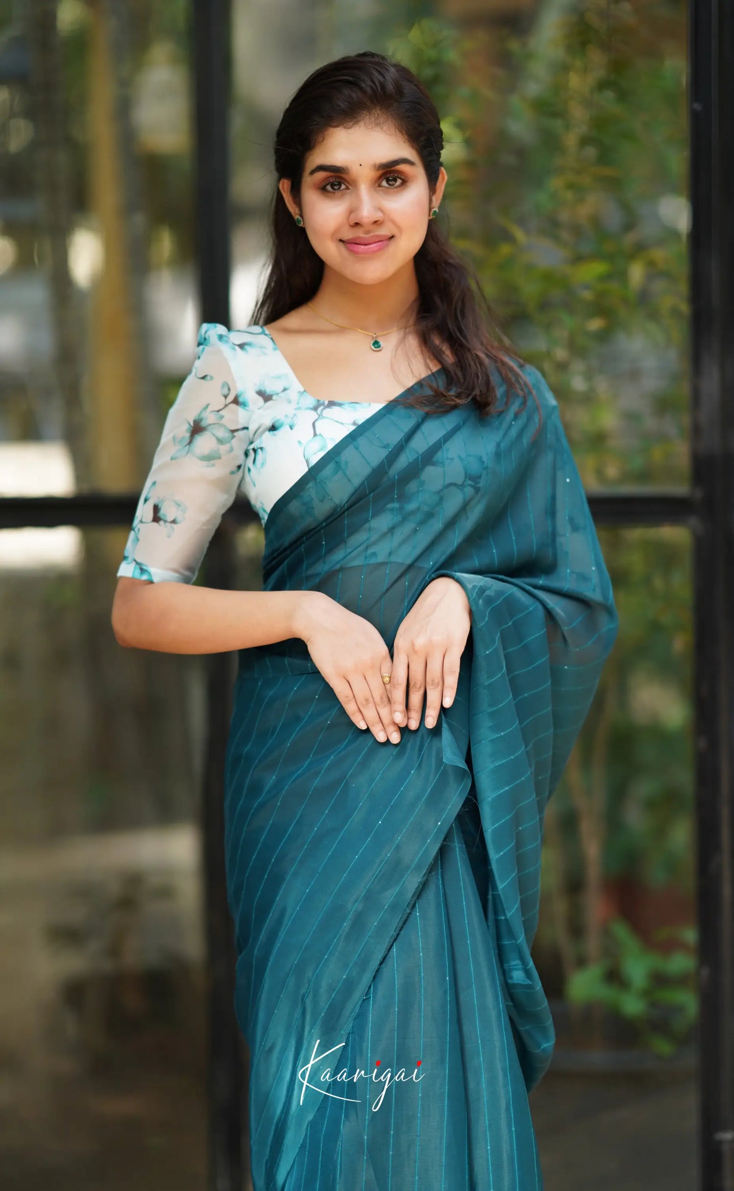 Vinathi - Teal Blue Shade Organza Saree Sarees