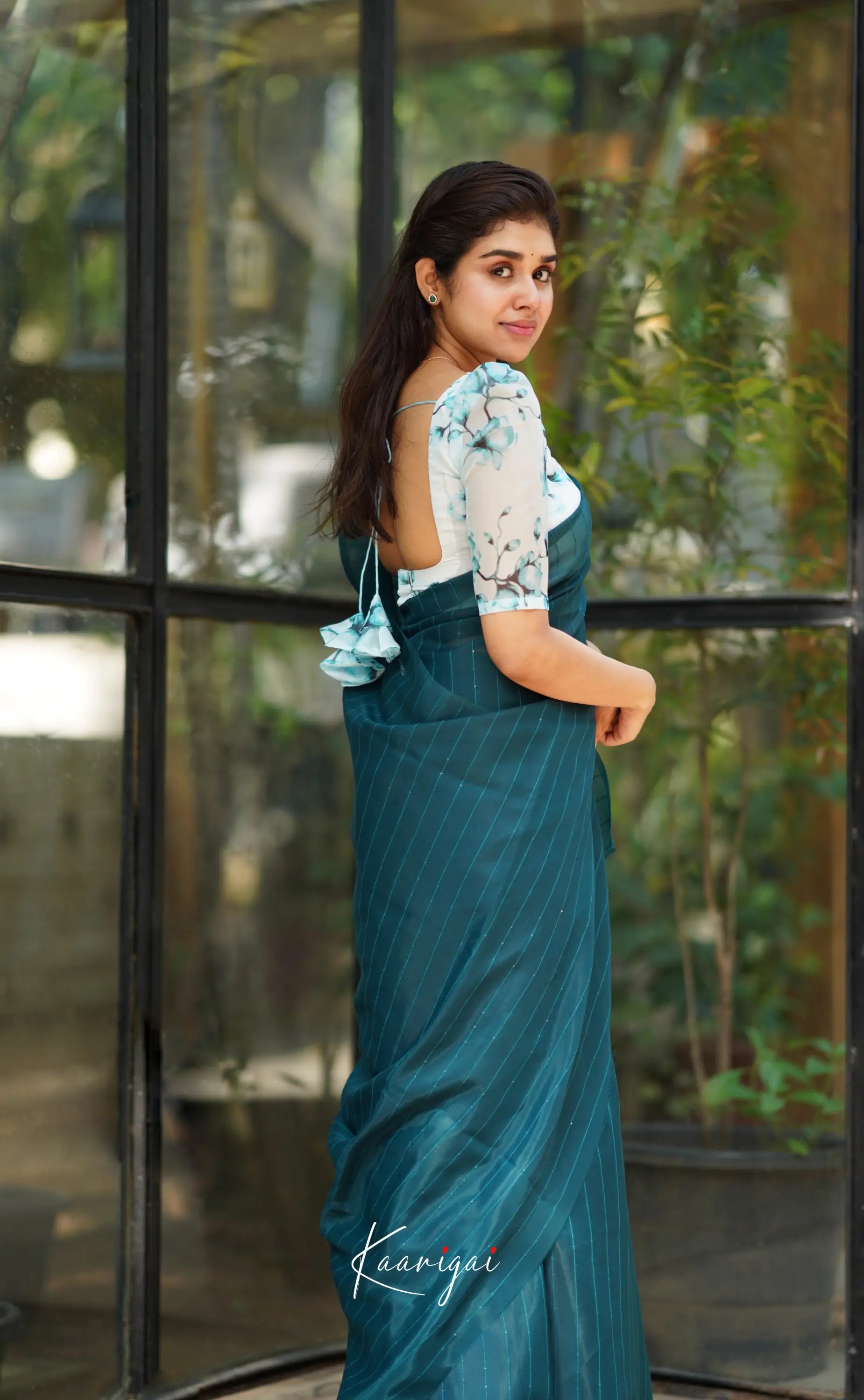 Vinathi - Teal Blue Shade Organza Saree Sarees