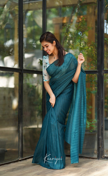 Vinathi - Teal Blue Shade Organza Saree Sarees