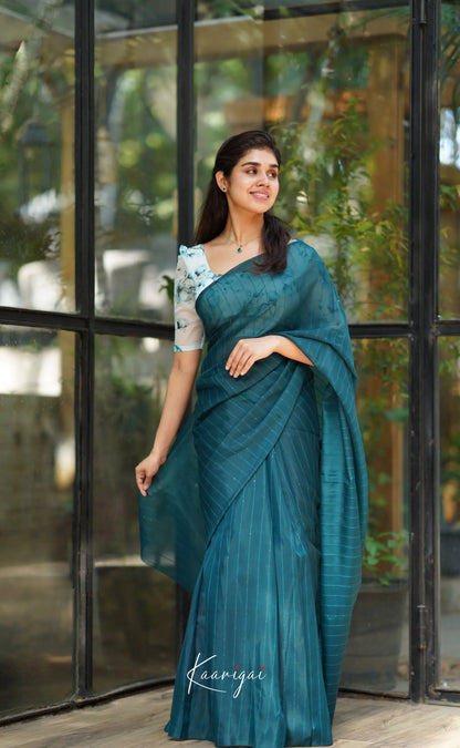 Vinathi - Teal Blue Shade Organza Saree Sarees