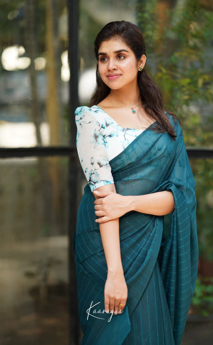 Vinathi - Teal Blue Shade Organza Saree Sarees