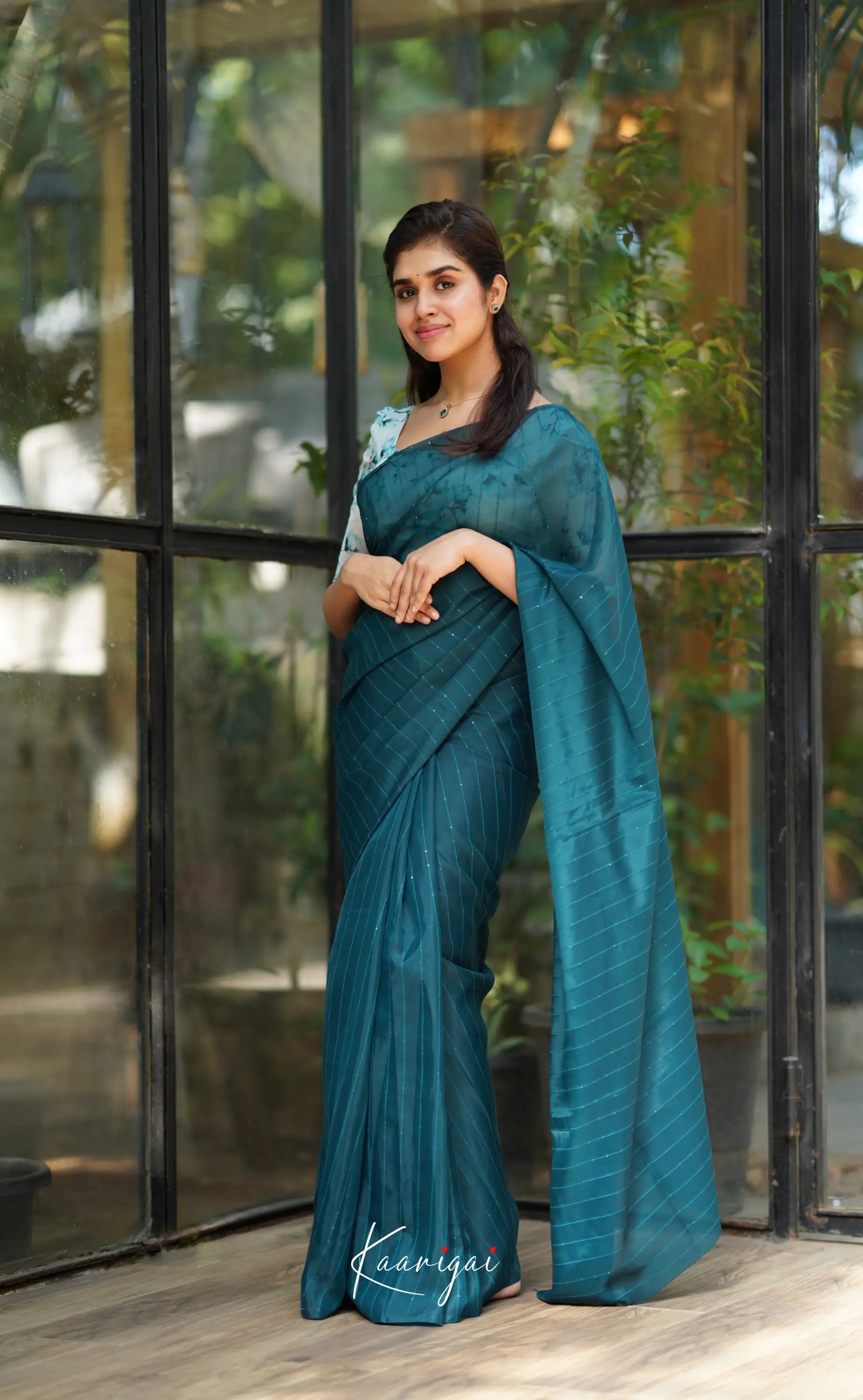 Vinathi - Teal Blue Shade Organza Saree Sarees