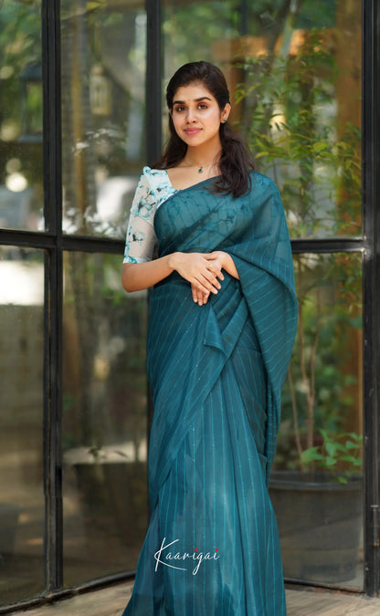 Vinathi - Teal Blue Shade Organza Saree Sarees
