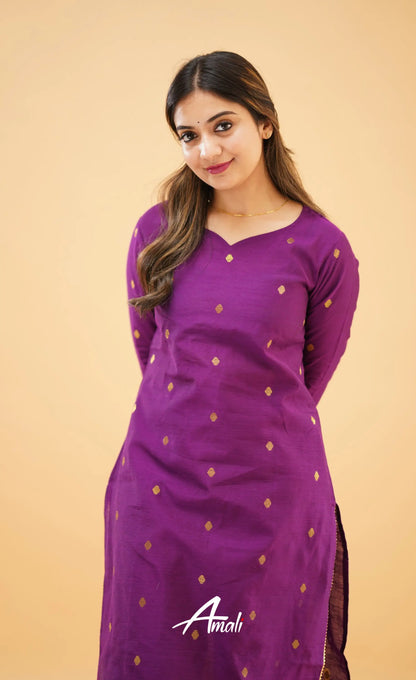 Violet Slub Cotton Silk Co-Ord Set