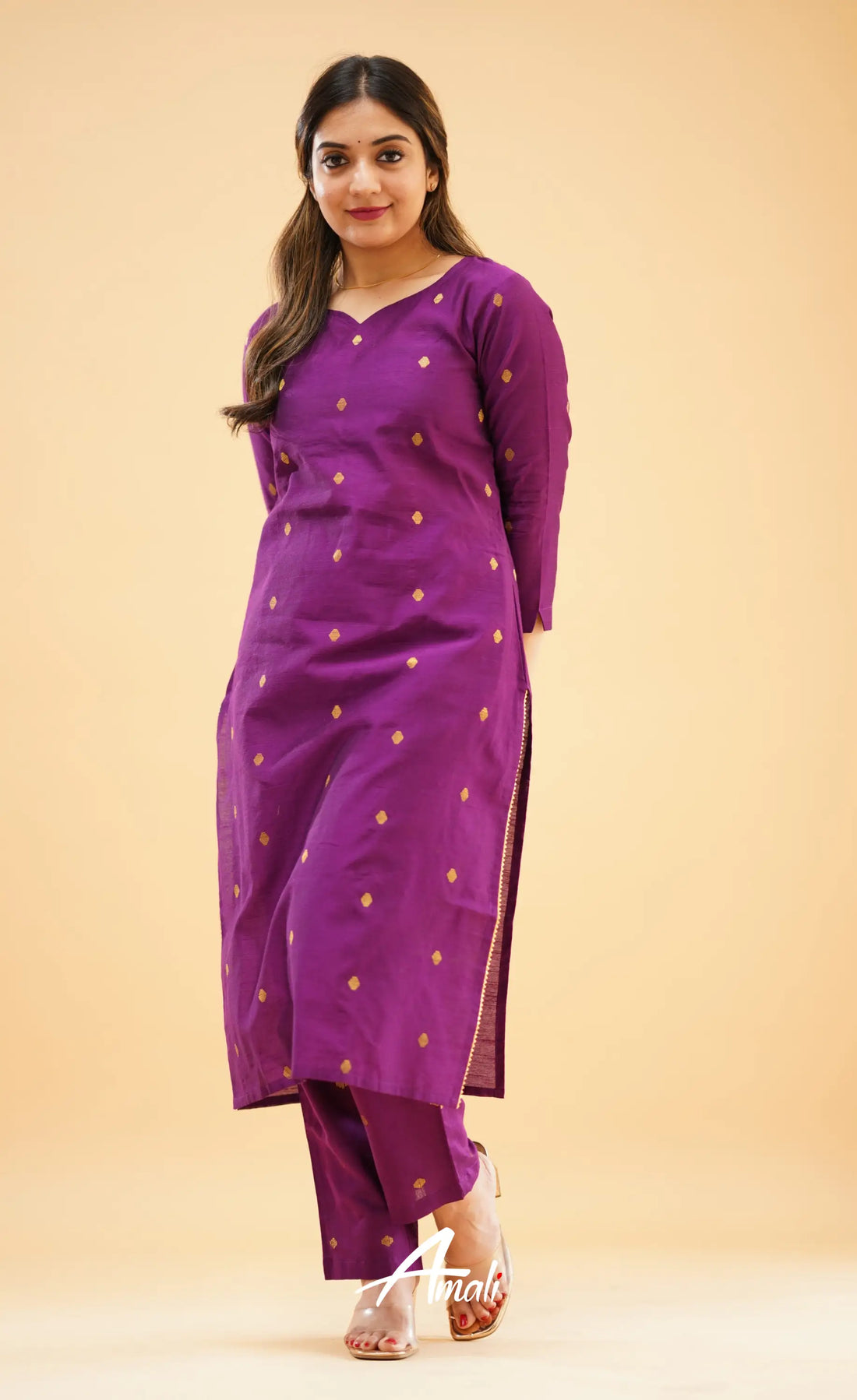 Violet Slub Cotton Silk Co-Ord Set