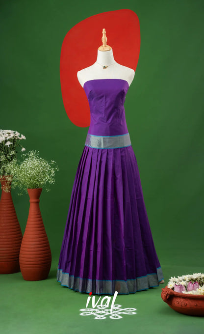 Violet with Sky Blue Semi-Stitched Blended Silk Halfsaree Half Sarees