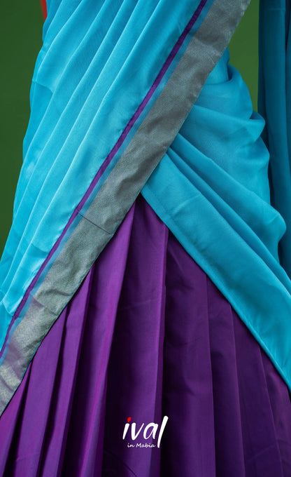 Violet with Sky Blue Semi-Stitched Blended Silk Halfsaree Half Sarees