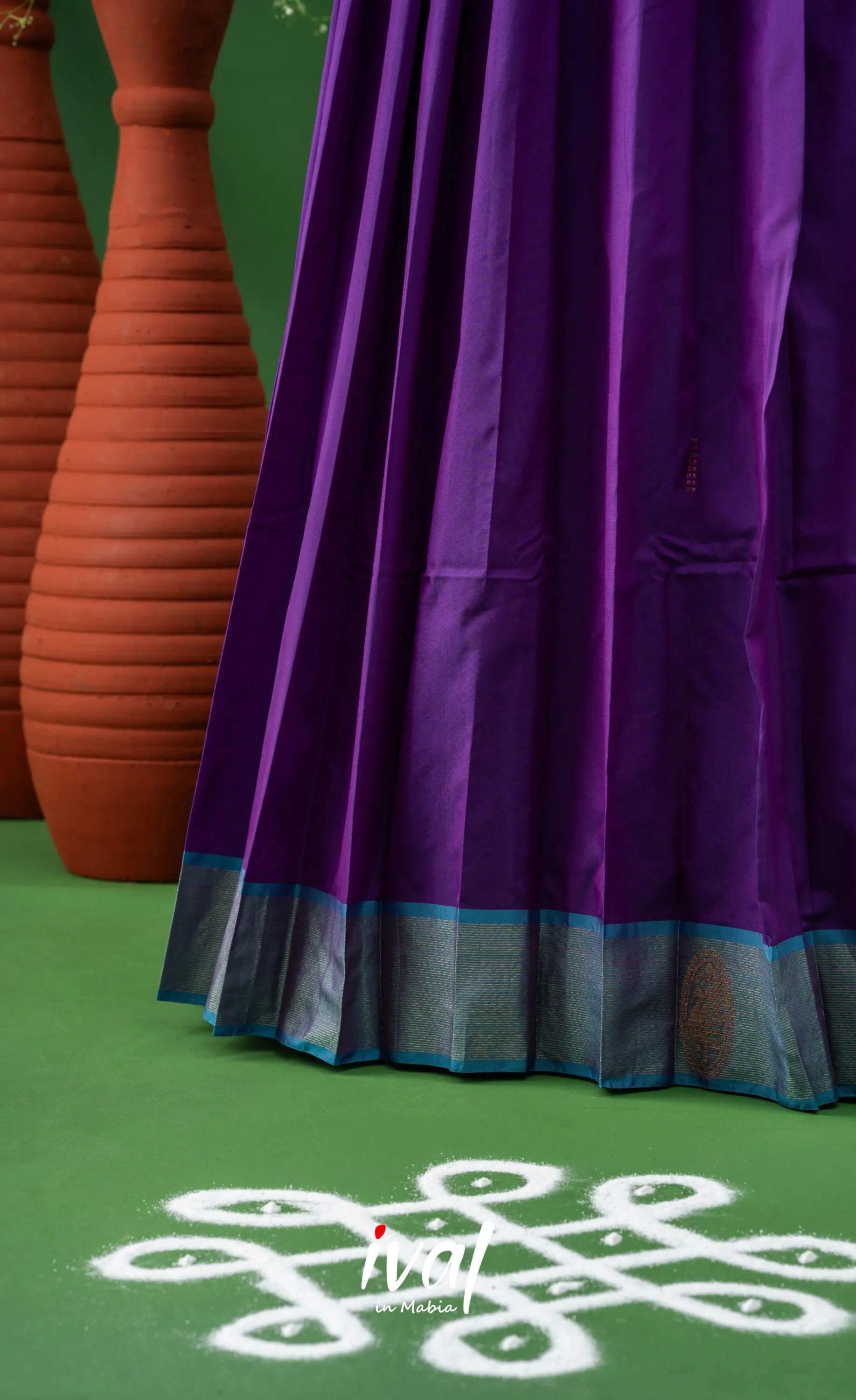 Violet with Sky Blue Semi-Stitched Blended Silk Halfsaree Half Sarees