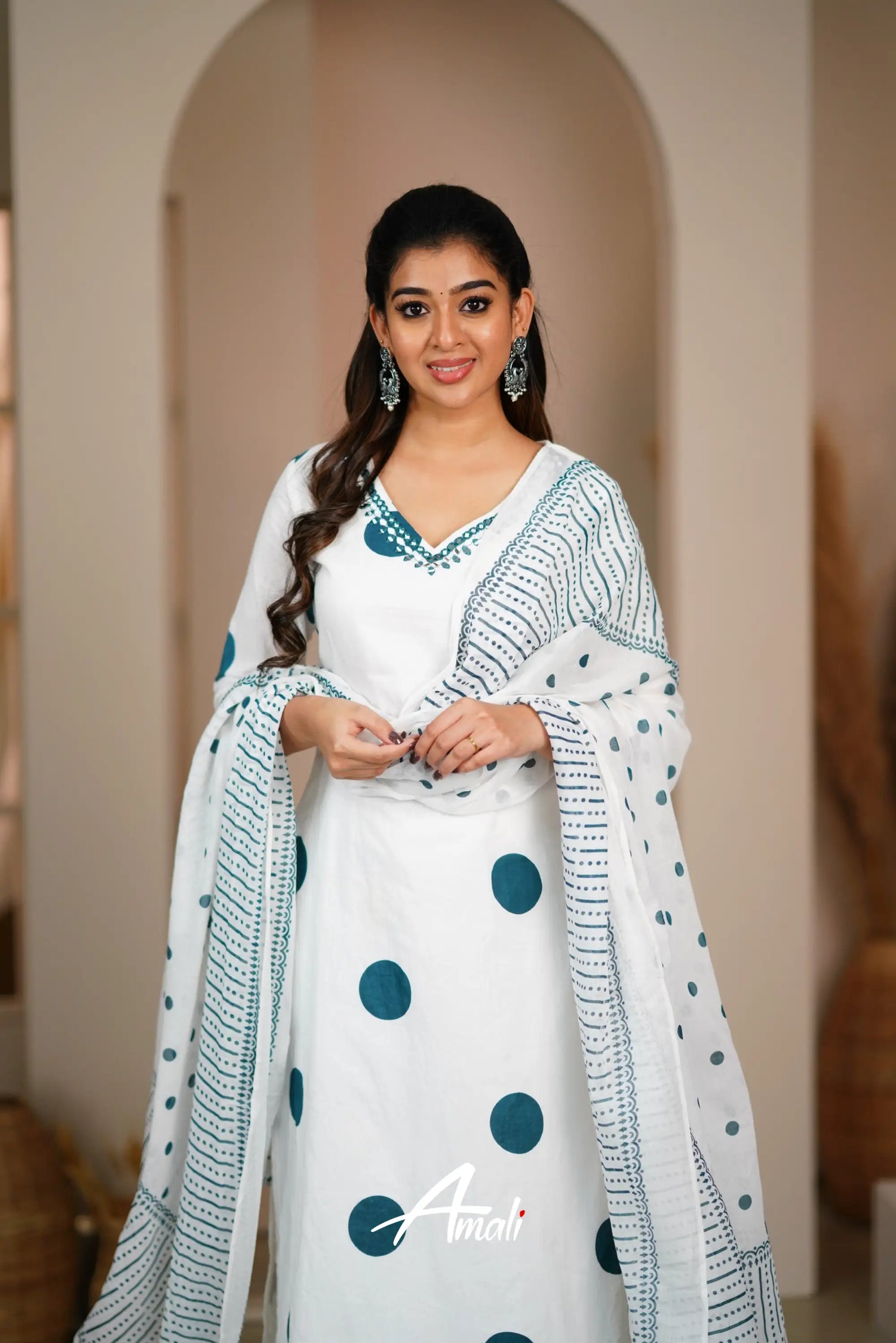 White And Dark Blue Cotton Salwar Anarkalis