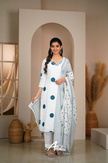 White And Dark Blue Cotton Salwar Anarkalis