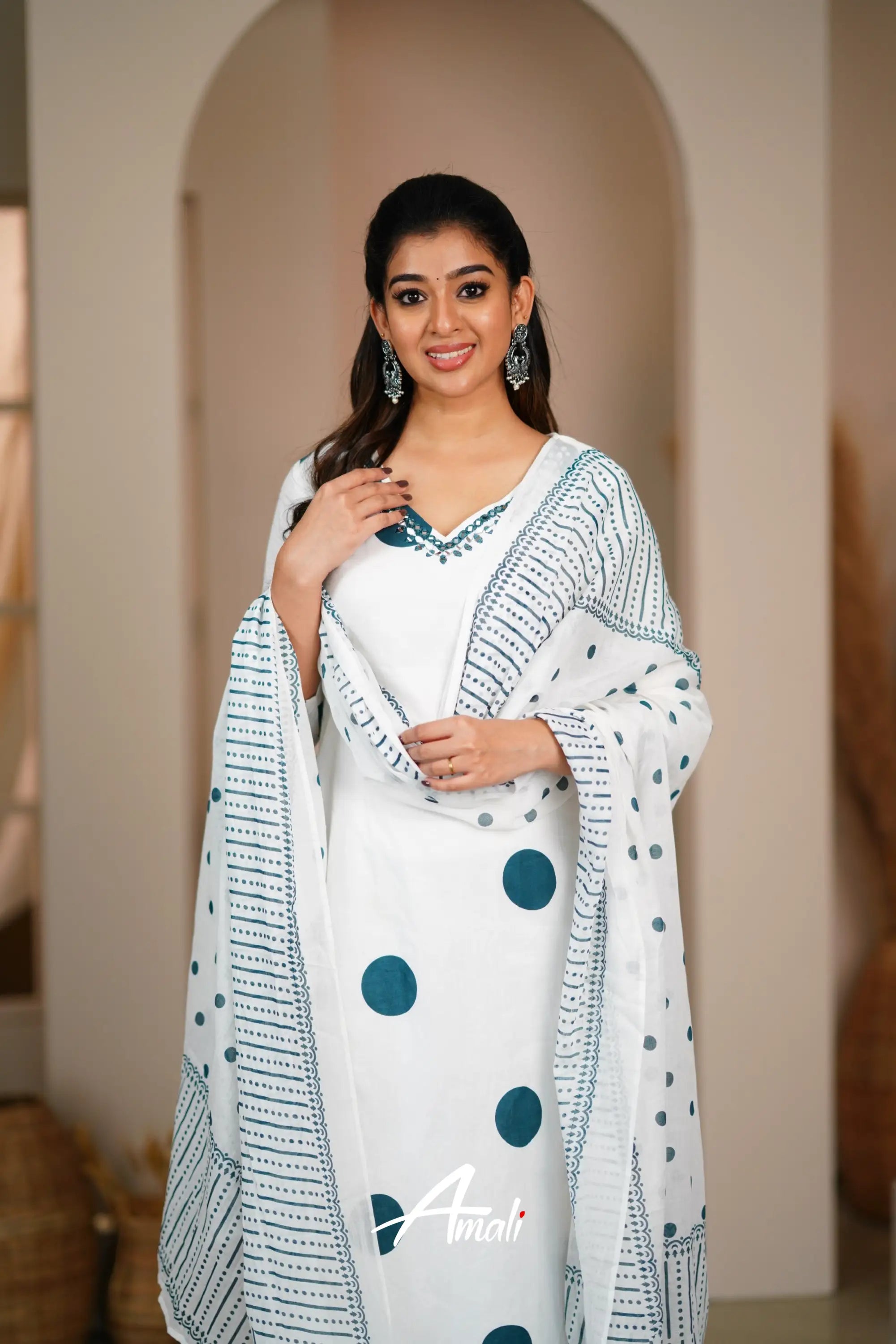 White And Dark Blue Cotton Salwar Anarkalis