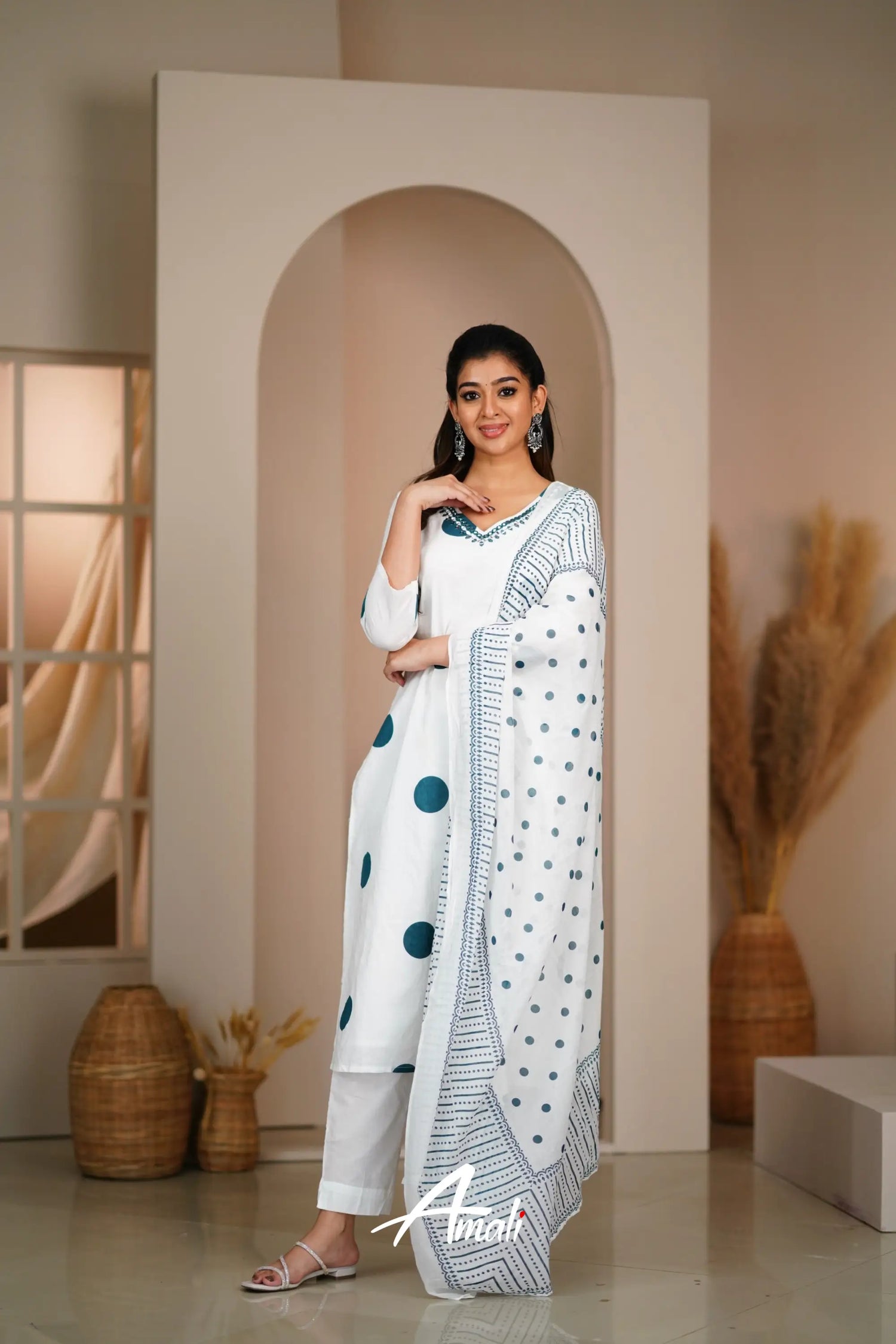 White And Dark Blue Cotton Salwar Anarkalis