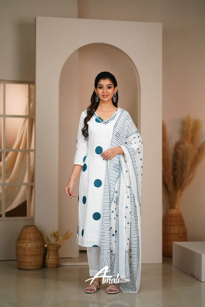 White And Dark Blue Cotton Salwar Anarkalis