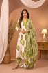 White And Leaf Green Cotton Salwar Anarkalis