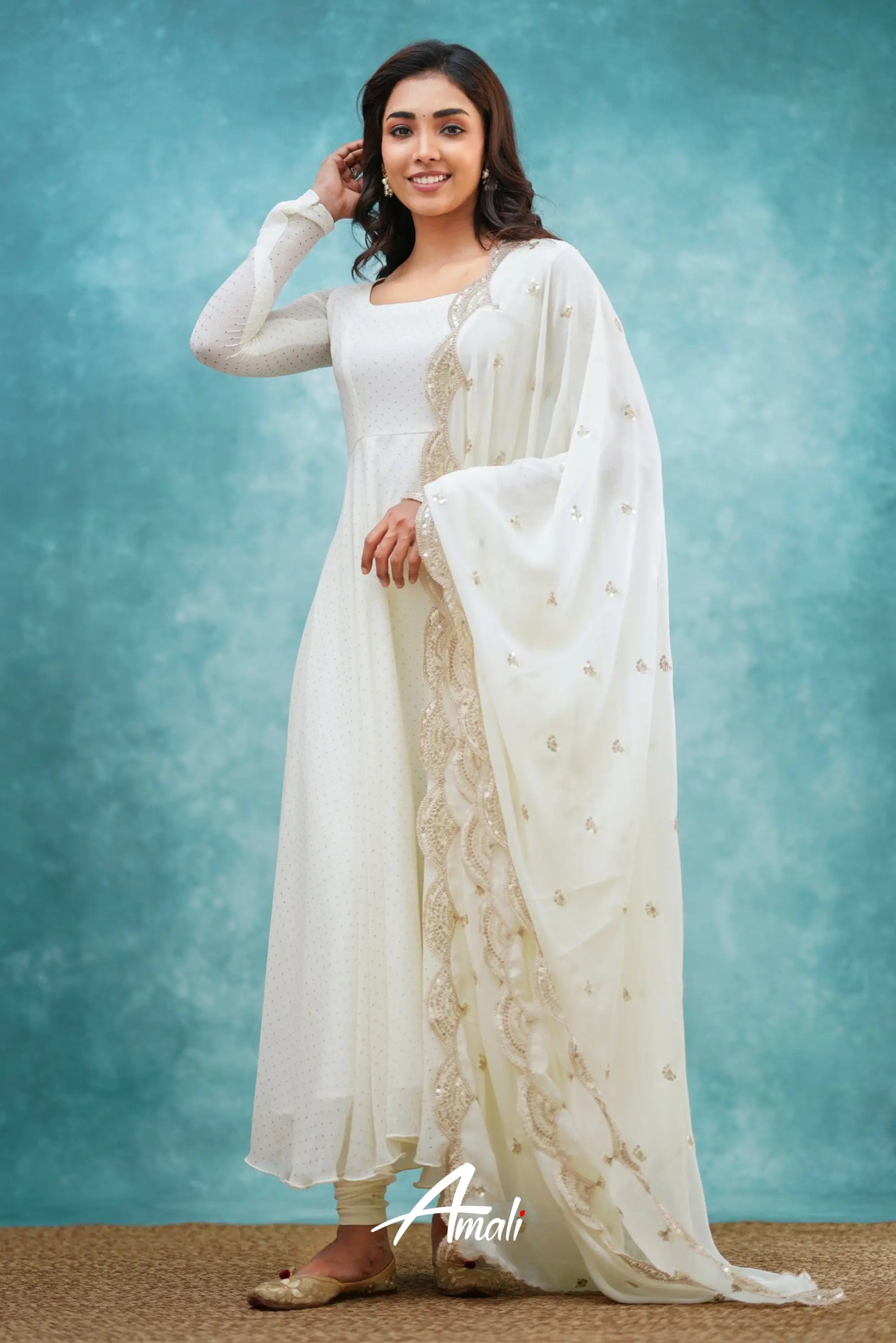 White Georgette Anarkali Anarkalis