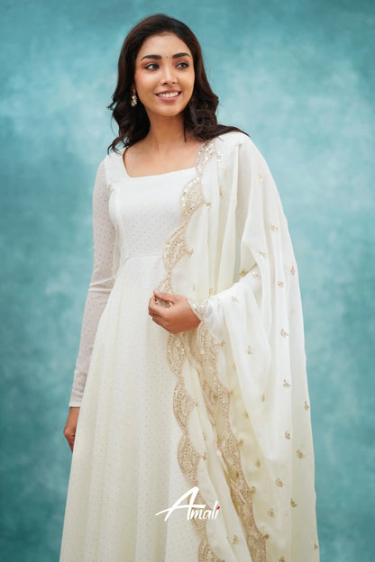 White Georgette Anarkali Anarkalis