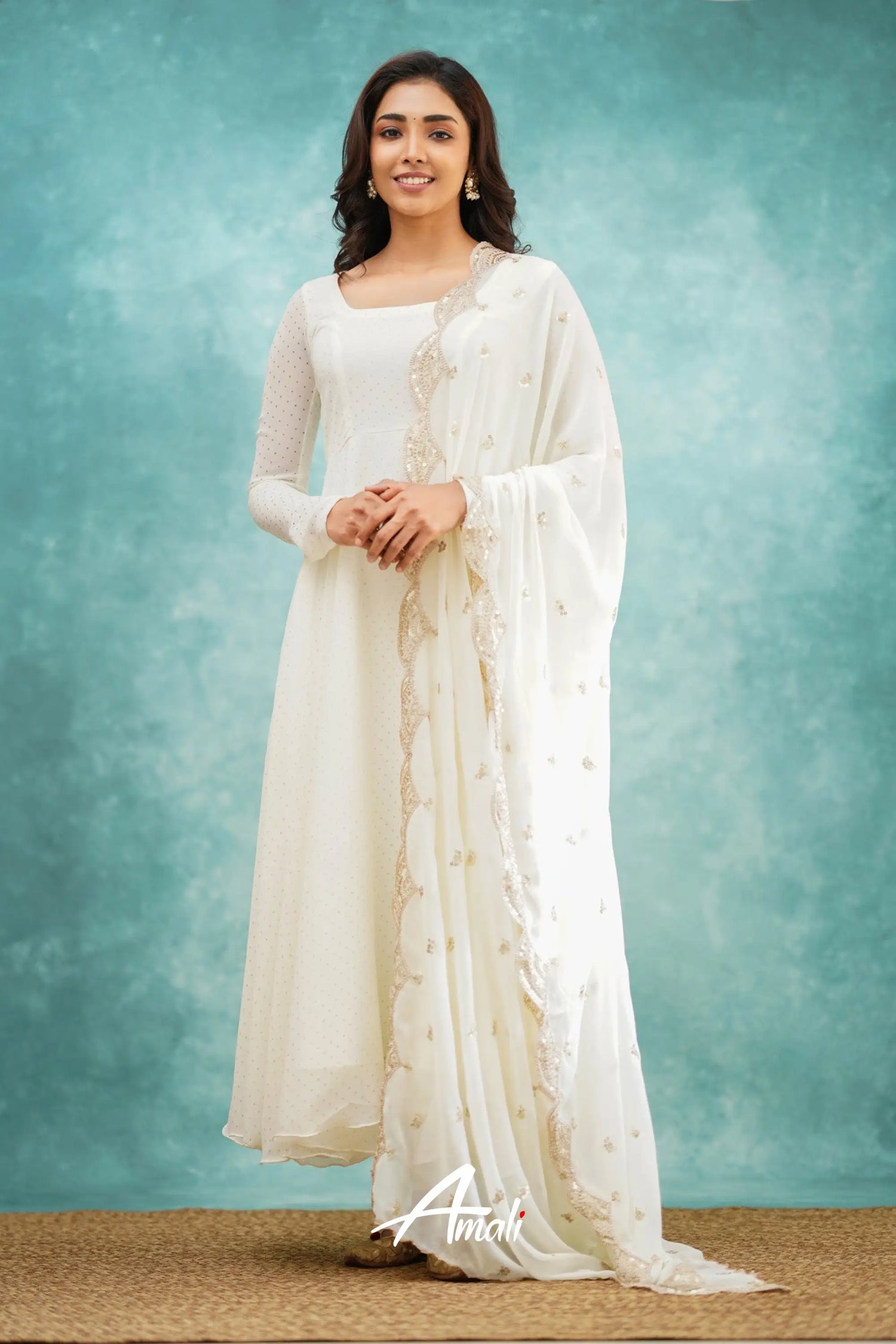 White Georgette Anarkali Anarkalis