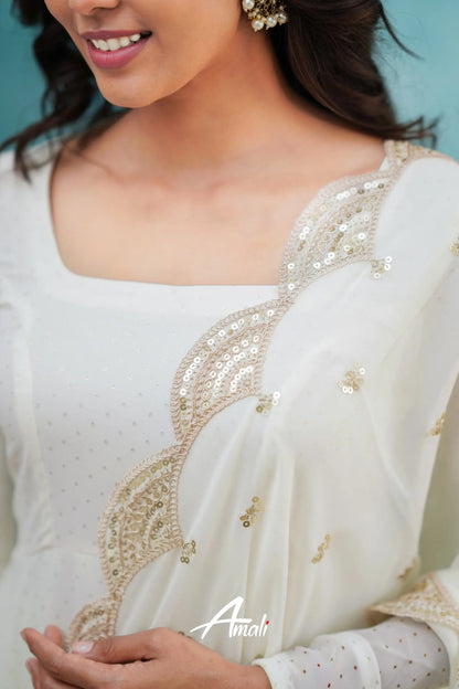 White Georgette Anarkali Anarkalis