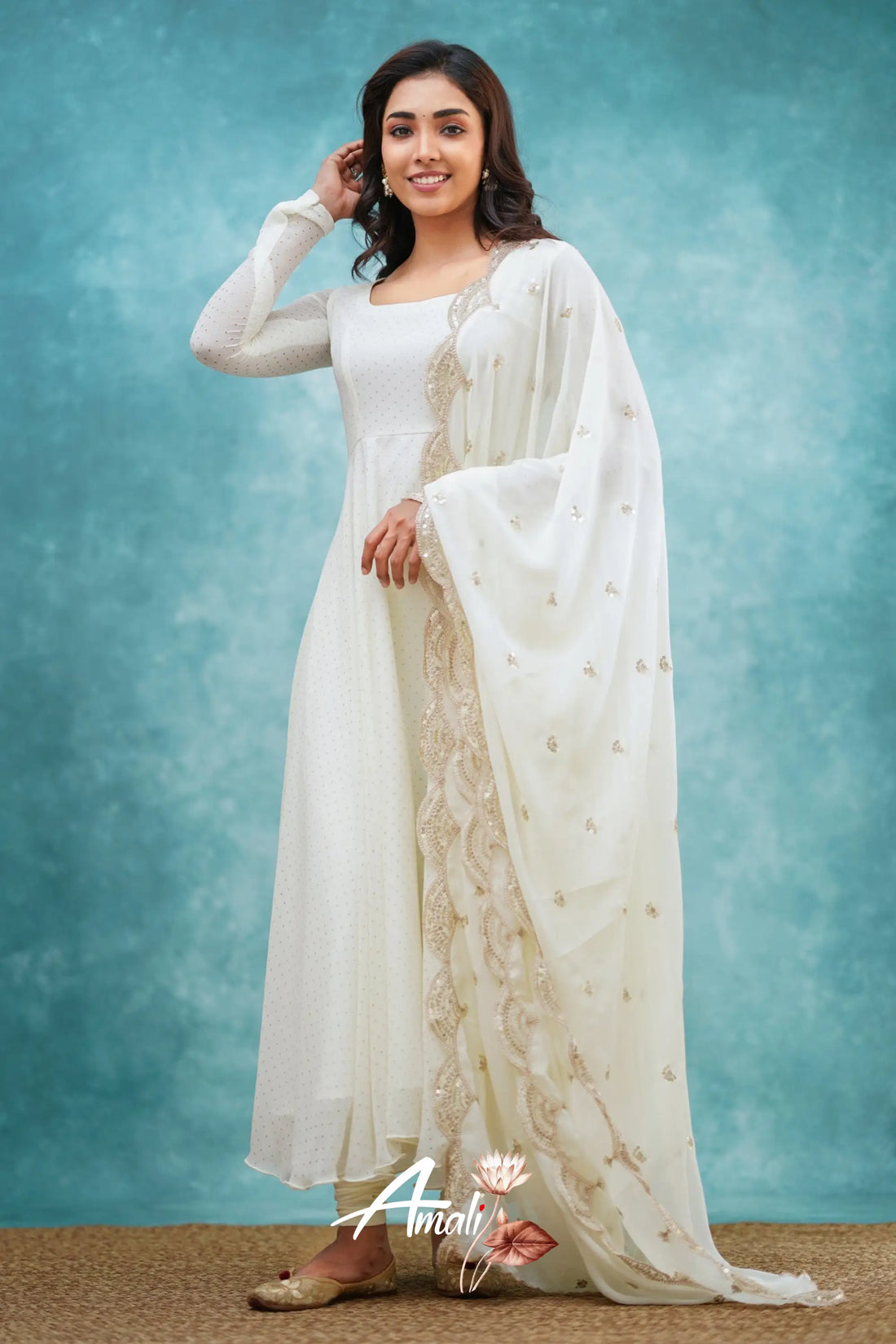 White Georgette Anarkali Anarkalis