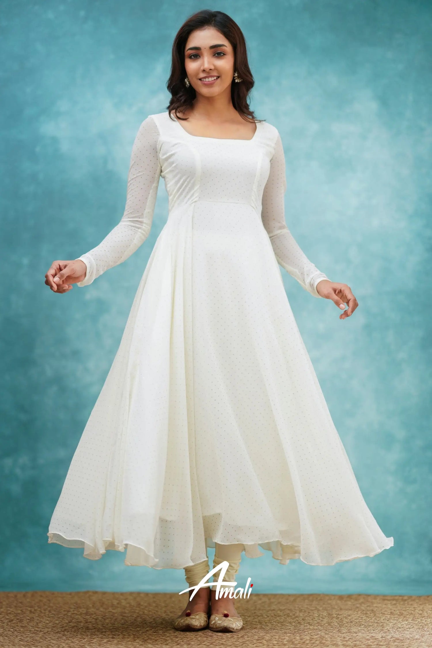 White Georgette Anarkali Anarkalis