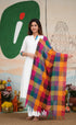 White with Multi-Colour Madras Checks A-line Salwar Set - salwar