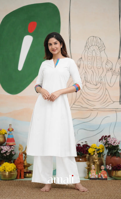 White with Multi-Colour Madras Checks A-line Salwar Set - salwar