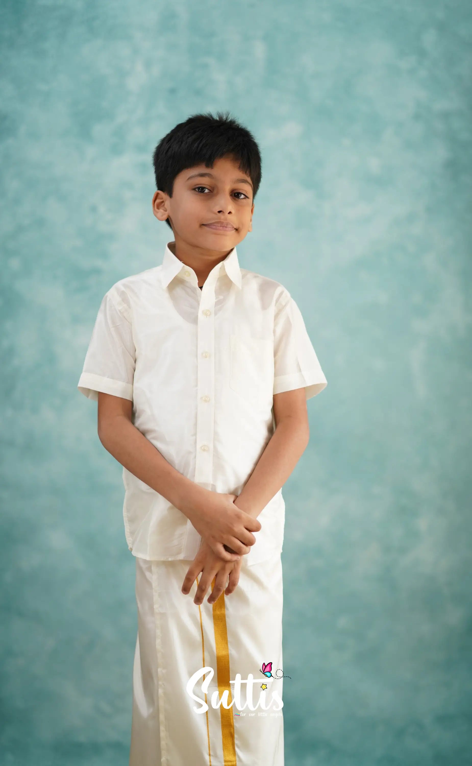 Yazhan - Cream Shade Veshti Sattai Kids-Suttis