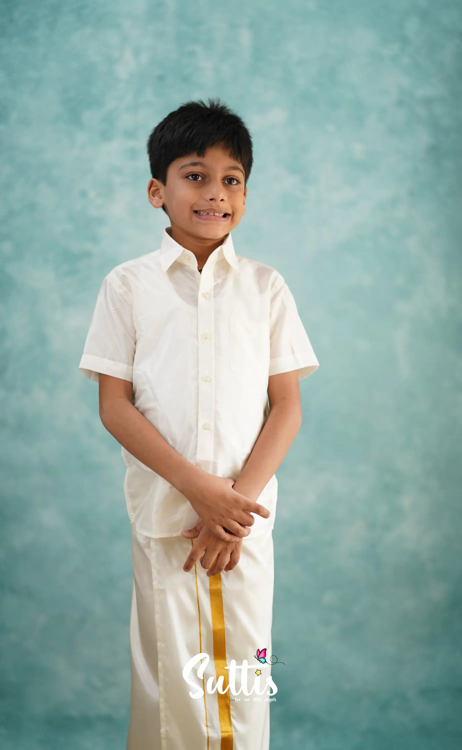 Yazhan - Cream Shade Veshti Sattai Kids-Suttis