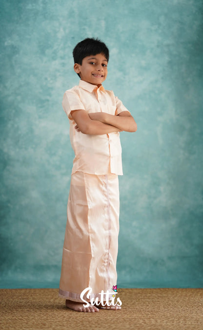 Yazhan - Light Coral Orange Shade Veshti Sattai Kids-Suttis