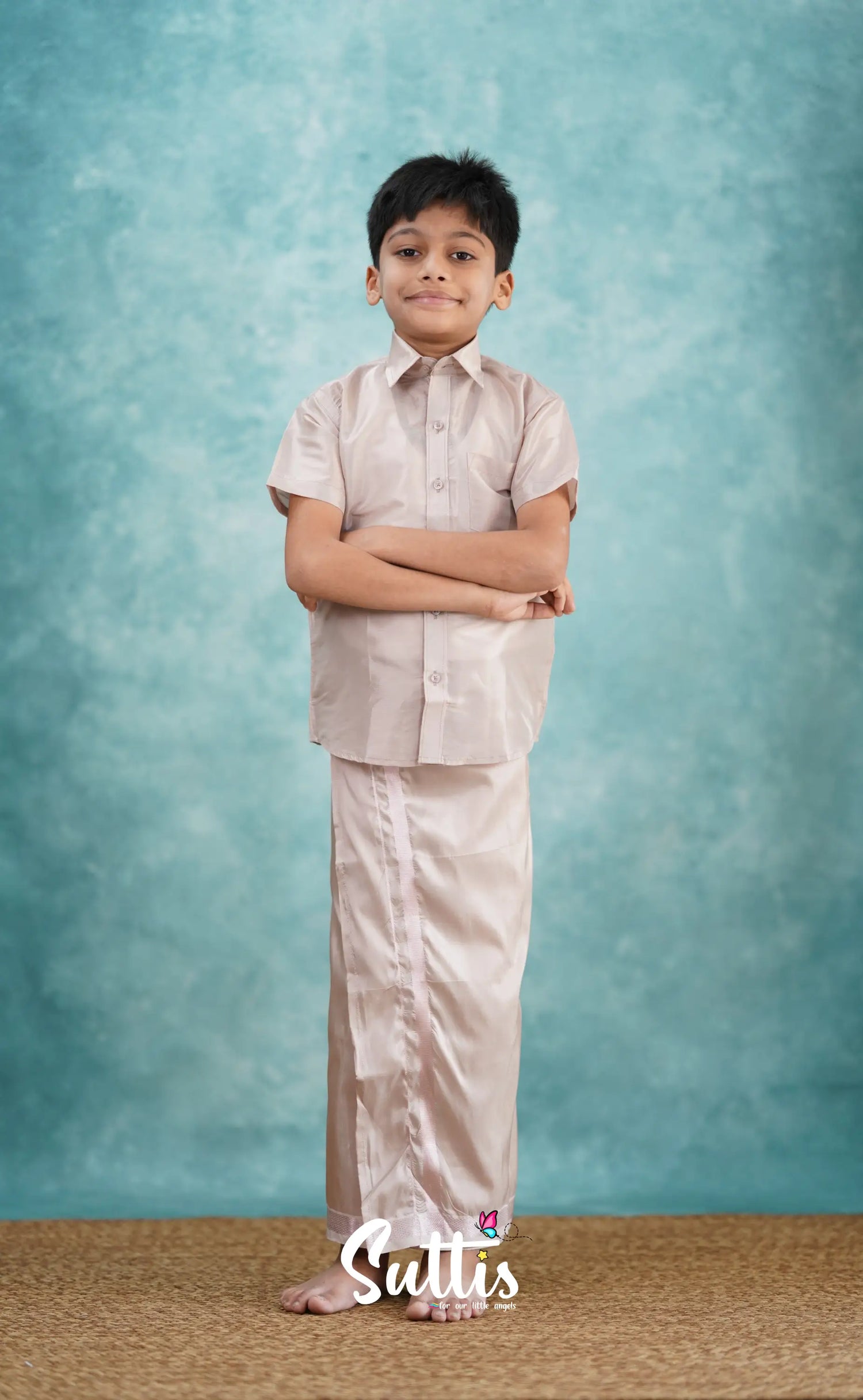 Yazhan - Oyster Grey Shade Veshti Sattai Kids-Suttis