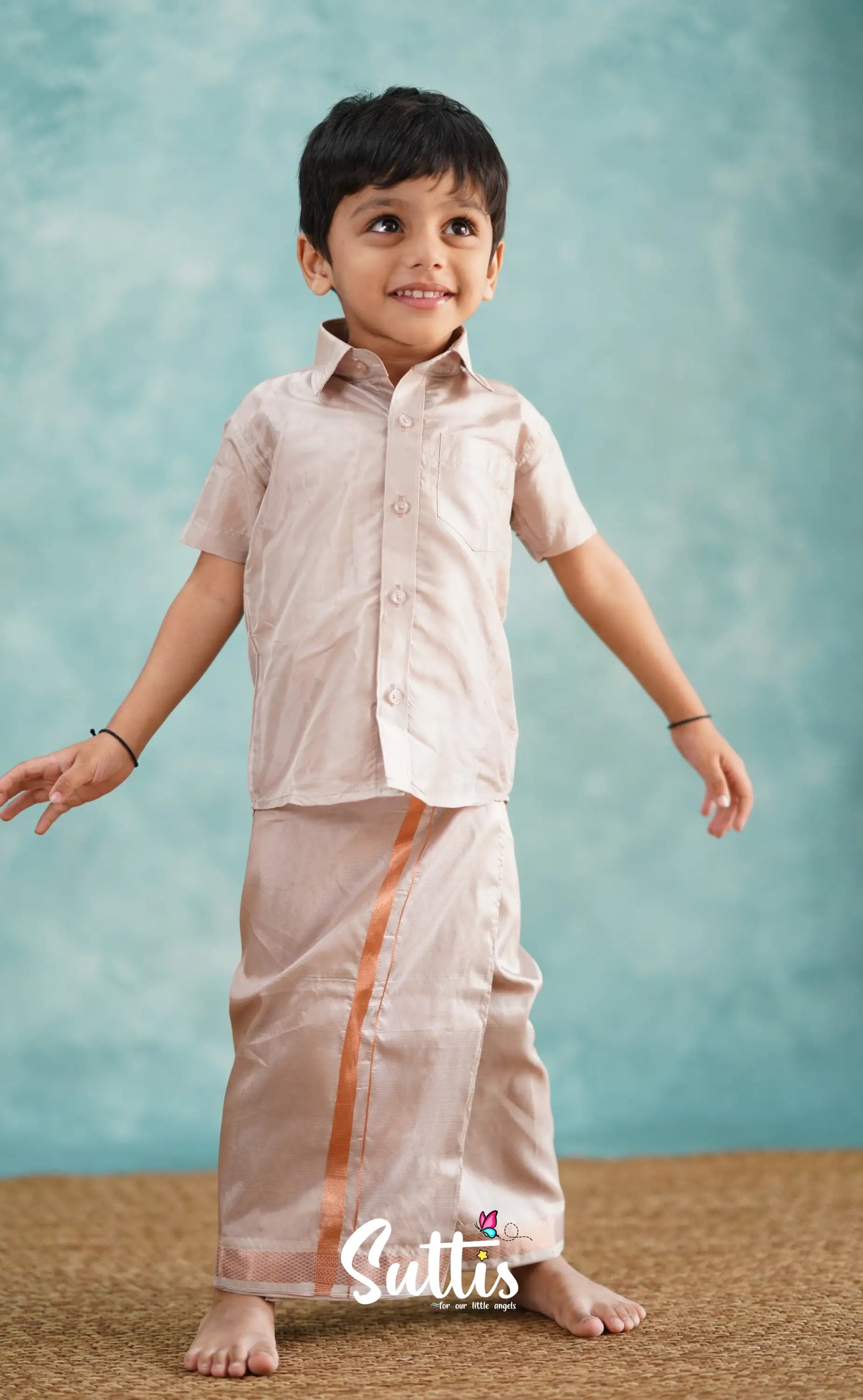 Yazhan - Oyster Grey Shade Veshti Sattai Kids-Suttis